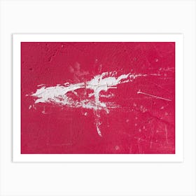 Cross On A Red Wall. White paint stains on red painted cement wall. Art Print