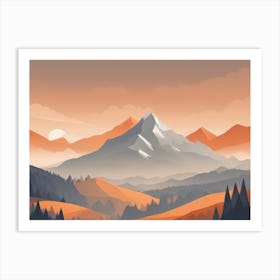 Misty mountains horizontal background in orange tone 5 Art Print