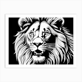 Lion Linocut Sketch Black And White art, animal art, 152 Art Print