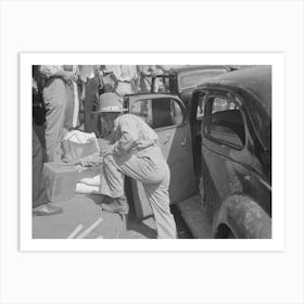 Untitled Photo, Possibly Related To Grocery Clerk Putting Broom And Other Supplies In Back Of Automobile, Saturd Art Print