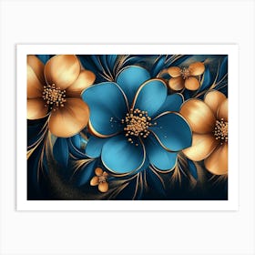 Blue And Gold Flowers Art Print