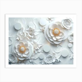 3d Rendering Abstract With Flowers Ornament And White Circles 1 Art Print