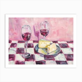 Cheese & Wine Pink Checkerboard 1 Art Print