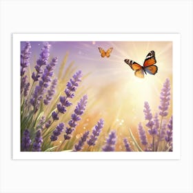 Lavender Flowers With Butterflies Art Print