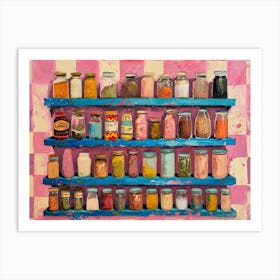 Spices On Shelves Pink Checkerboard 2 Art Print