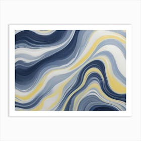 Abstract Swirling, Fluid Lines In Shades Of Blue, White, And Yellow Creating A Marbled Effect Art Print