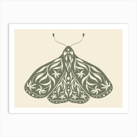 Folk Art Moth 01 - Sage Green Art Print