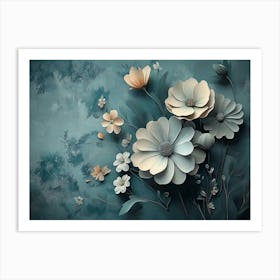 Floral Painting On Green Background 1 Art Print