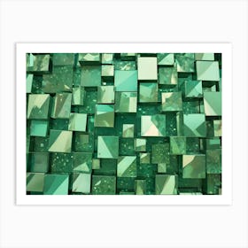 Wall Of Randomly Arranged Green Glass Cubes, Reflecting Light And Creating A Textured, Architectural Pattern Art Print