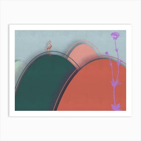 Flamingo on Sunset Hills – Minimalist Dreamscape Art Print