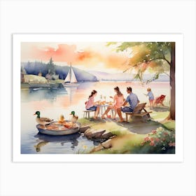 Family Picnic By The Lake Art Print