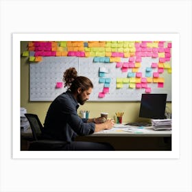 Calendar Brimming With Multicolored Post It Notes Varying Sizes Each Inscribed With Urgent Reminde (7) Art Print