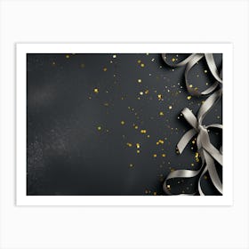 Gold And Silver Ribbons On Black Background Art Print