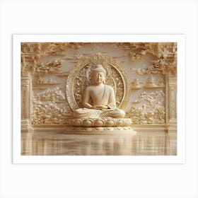 3d Hindu Ancient Religious Buddha Art Background Golden Artwork 2 Art Print