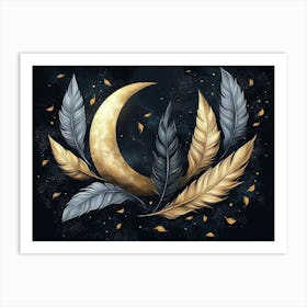 Moon And Feathers 5 Art Print