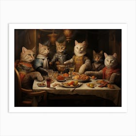 Royal Cats Feasting At A Banquet Art Print