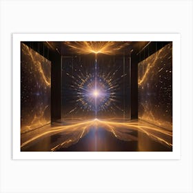 Abstract Image Of A Glowing, White Star Shape In A Dark Space, Surrounded By Streaks Of Golden Light Art Print