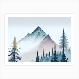 Mountain And Forest In Minimalist Watercolor Horizontal Composition 335 Art Print