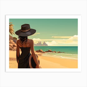 Illustration of an African American woman at the beach 57 Art Print