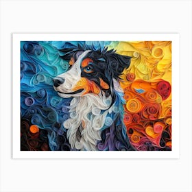 Australian Shepherd Paper Quilling Dog Portrait II Art Print