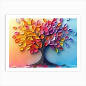 Colorful 3d Tree With Vibrant Leaves And Branches, Elegant Abstraction Art Print