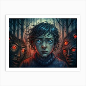 Young Boy In The Forest With Spooky Eyes Art Print