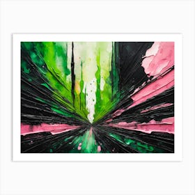 Abstract Cityscape Pink Green Painting Art Print