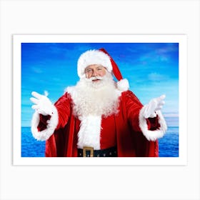 A Traditional Santa Claus Costume With Vivid White Fur Accents Bright Red Coat Velvet Hat And Flu Art Print