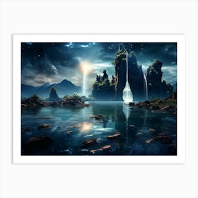 Waterfall In The Night Art Print