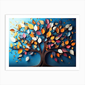 Colorful Tree with Leaves on Hanging Branches of Blue, White and Golden 7 Art Print