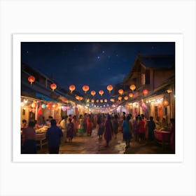 Chinese Market At Night paintings art print Art Print