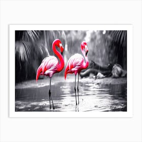 Flamingo Pretty - Flamingos In The Rain Art Print