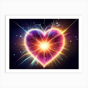A Colorful Glowing Heart On A Dark Background Horizontal Composition 87 Art Print
