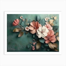 Floral Artwork Painting On Green Background Art Print