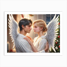 Angel Couple Christmas Art Print