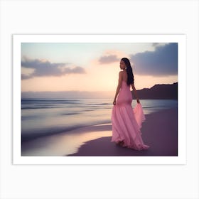 Woman Walking on the Beach Art Print