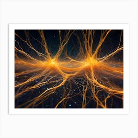 A Detailed, Abstract Image Of A Network Of Glowing, Orange Lines Resembling Neurons Or Synapses In The Brain Art Print