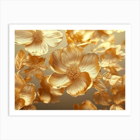 Gold Flowers Painting Art Print