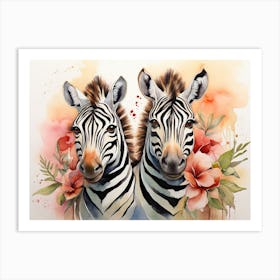 Elegant Zebras Floral Watercolor Art Print