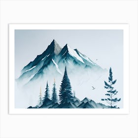 Mountain And Forest In Minimalist Watercolor Horizontal Composition 235 Art Print