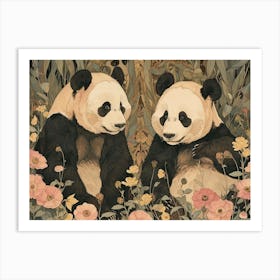 Floral Animal Illustration Panda 2 Art Print