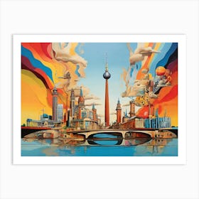 Berlin Skyline in dadaism style 1 Art Print