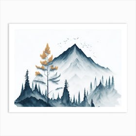 Mountain And Forest In Minimalist Watercolor Horizontal Composition 192 Art Print