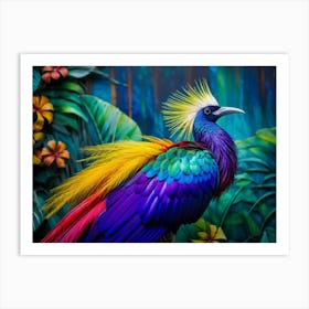 Tropical Bird Plumage Exhibiting A Gradient Of Blue Yellow Red Purple Pink Green Vibrant Hues Art Print