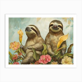 Floral Animal Illustration Sloth 2 Art Print