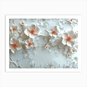 A Charming 3d Artwork Illustration of Lovely Flowers on A Pure White Ornate Art Design Art Print