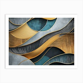 Abstract Gold And Blue Abstract Painting 1 Art Print