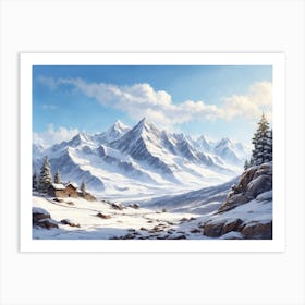 Snowy Mountain Landscape Art Print