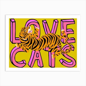 Love Cats Tiger Landscape Mustard Art Print