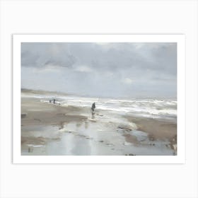 Vintage Painting 'Fishing On The Beach' Art Print